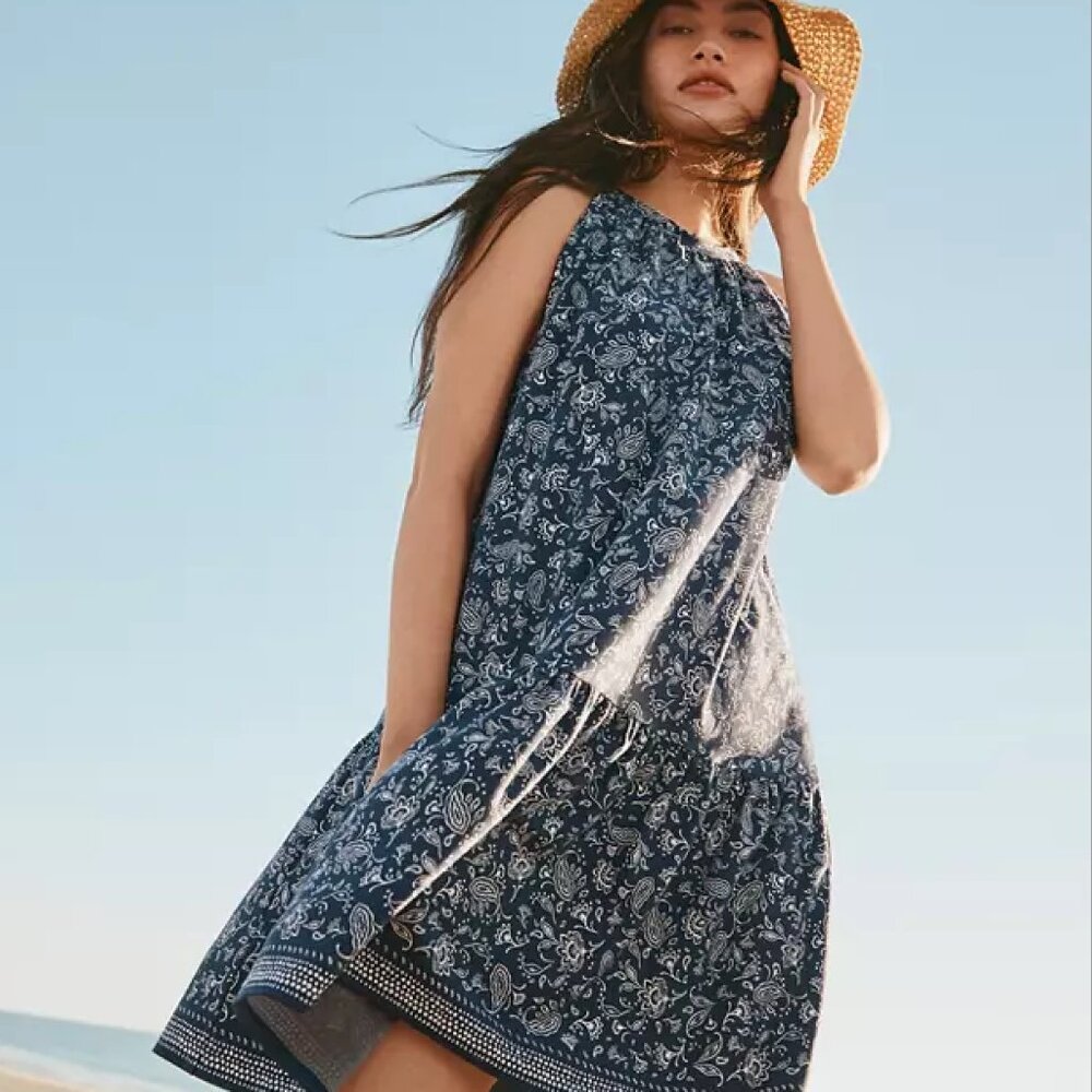 LOFT Navy Blue Paisley Mini Dress